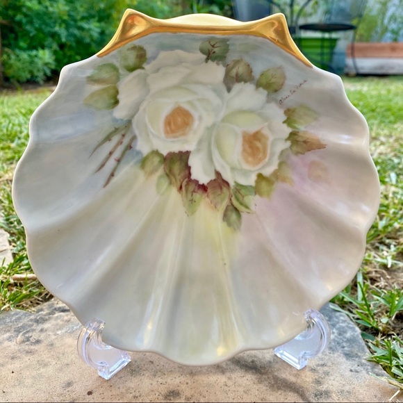 Antique Signed Hand Painted Porcelain Shell Dish - Picture 4 of 10